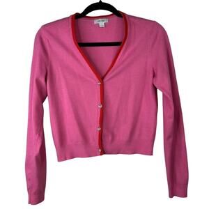 On 34th Pink Embellished Buttons Red Stripe Tipped V-Neck Long Sleeve Cardigan